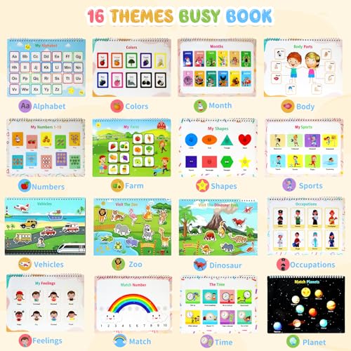 Busy Book for Toddlers, Montessori Toys for 2 3 4 5 6 Years Old Kids Preschool Learning Activities with 32 Themes, Educational Autism Sensory Travel Toys Christmas Birthdays Gifts for Boys Girls