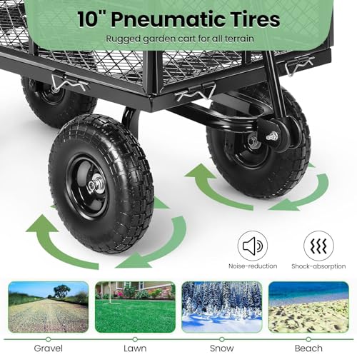 Homdox MAX 660LB Garden Cart, Heavy Duty Garden Wagon, Mesh Foldable Garden Cart, Pullable Garden Wagon with 180° Rotating Handle, Collapsible Garden Cart for Yard Garden Beach Farm, Black