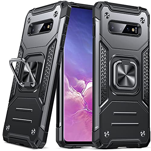 Anqrp Galaxy S10 Case, Military Grade Protective Phone Case Cover with Enhanced Metal Ring Kickstand [Support Magnet Mount] Compatible with Samsung Galaxy S10, Black