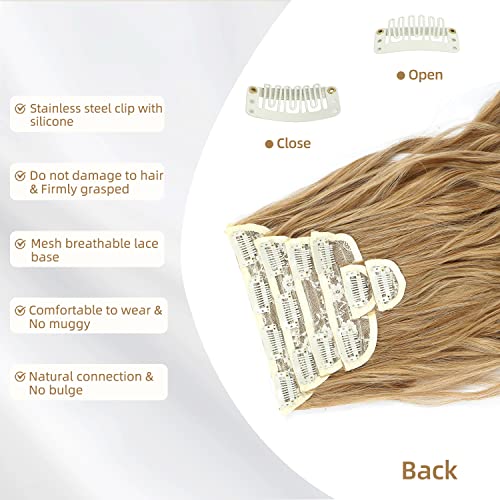 Fliace Clip in Hair Extensions, 6 PCS Natural & Soft Hair & Blends Well Hair Extensions, Medium Brown Long Wavy Hairpieces(20inch, 6pcs, Medium Brown)