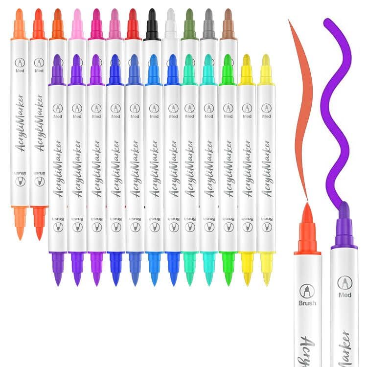 Tommax Acrylic Paint Marker Pens 26 color, 13pcs 2-headed 2-color Dual Tip Pens, Point Acrylic Paint Markers for Wood, Canvas, Stone, Rock Painting, Glass, Ceramic Surfaces, DIY