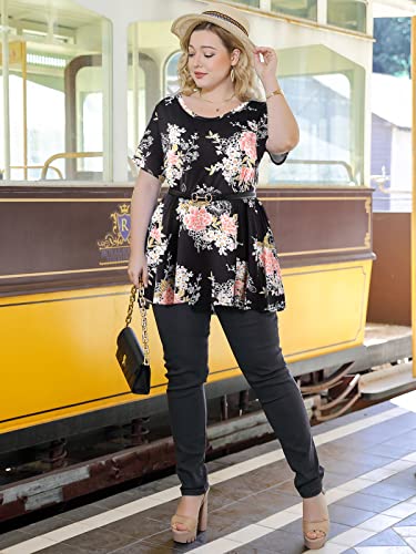 LARACE Casual Tops for Womens Summer Clothes Loose Fit Short Sleeve Shirts Flowy V Neck Tunic Plus Size Blouse(Heather Gray 3X)