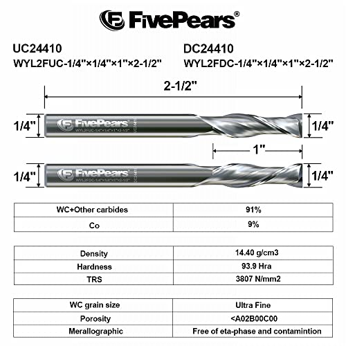 FivePears Up Cut Spiral Router Bit for CNC, 3/8 inch Cutting Diameter and 1-1/4 inch Cutting Length 3/8 inch Shank Carbide End Mill Router Bit for Wood Carving Engraving Grinding Grooving