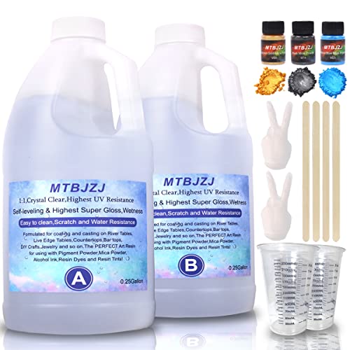 MTBJZJ Crystal Clear Epoxy Resin - Epoxy Resin Kit Scratch Resistant, Ultra Clear Finish Casting Resin and Hardener | for Resin Molds, Desktop, Craft, Jewelry Casting, DIY - 0.5 Gallon Kit