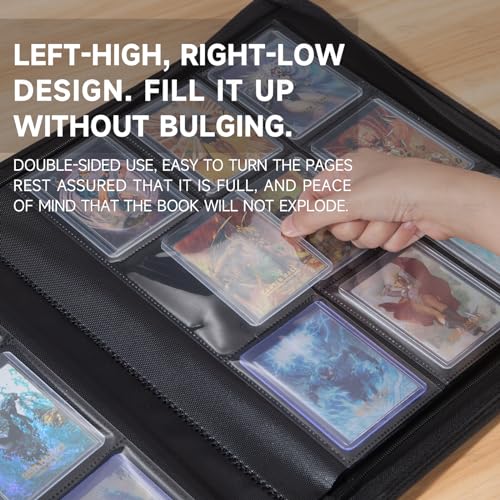 DRZERUI Toploader Binder, Holds 288 Top Loaders for Cards, 9 Pocket Top Loader Binders with Sleeves for 3" x 4" Rigid Card Holders for Trading Cards（Classic Black）