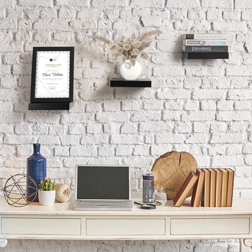 Sorbus Square Floating Shelf for Wall - 3 Small Shelves with Invisible Mounting Brackets for Living Room Decor, Bedroom, Bathroom Decor, Home & Kitchen - 9" Black Wall Shelf to Display Photos Trophies