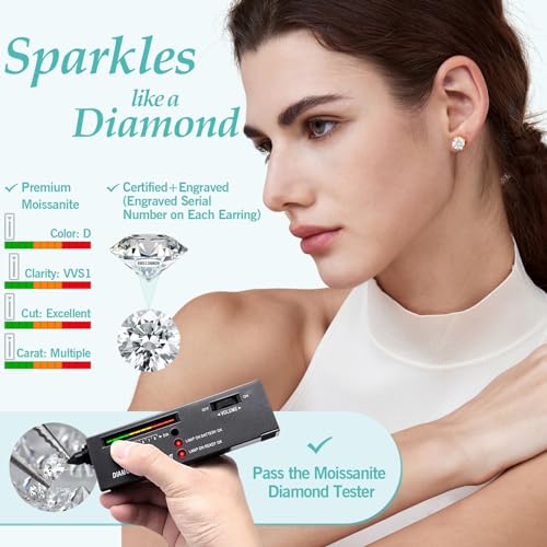 Moissanite Lab Created Diamond Earrings 1.0ctw-3.0ctw Solitaire Studs, D Color VVS1, Hypoallergenic 925 Sterling Silver, 14K Gold Plated, Friction Back - Gift for Women & Men, 4mm, 4P