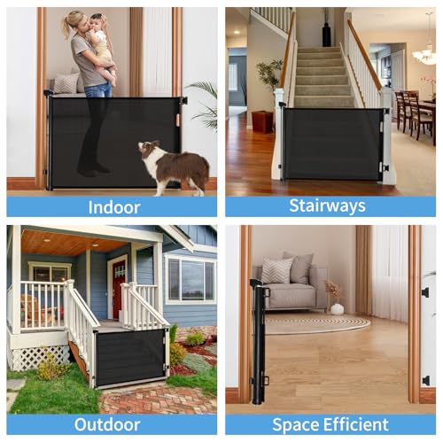 Veraste Retractable Baby Gate,Mesh Baby Gate or Mesh Dog Gate,33" Tall,Extends up to 55" Wide,Child Safety Gate for Doorways, Stairs, Hallways, Indoor/Outdoor（Black,33"x55"
