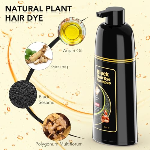 KAISASA Black Hair Dye Shampoo 3 in 1, Color Shampoo champu para canas for Gray Hair Coverage for Women/Men Instant Herbal Ingredients