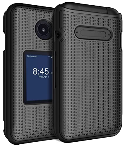 Nakedcellphone Case for Consumer Cellular Verve Snap Flip Phone, Slim Hard Shell Protector Cover with Grid Texture for Z2336CC (aka Telstra Flip 4, Z2336T) - Black