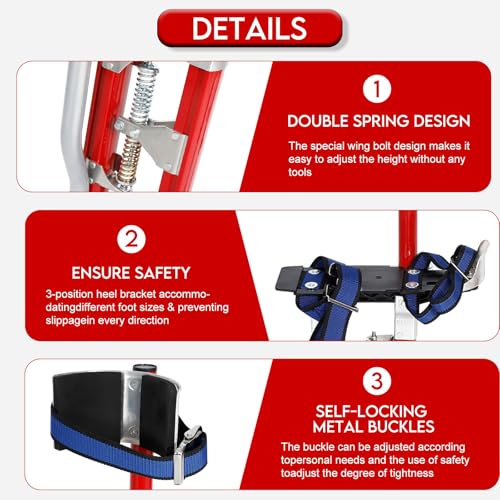 15"-23" Professional Grade Adjustable Drywall Stilts Taping Paint Stilt Aluminum Tool Stilt for Painting Painter Taping Red