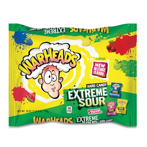 WARHEADS - Extreme Sour Hard Candy - Sour Apple, Black Cherry, Blue Raspberry, Lemon & Watermelon Flavors - 1 oz. Bags - 12 Pack