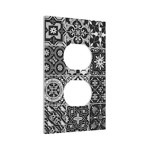 Paisley Moroccan Florets Slavic Royal Blue Sand Brown 4 Gang Rocker Decora Light Switch Cover Outlet Covers Wall Plate Decorative Switchplate Electrical Faceplate GFCI for Bathroom Bedroom Decor
