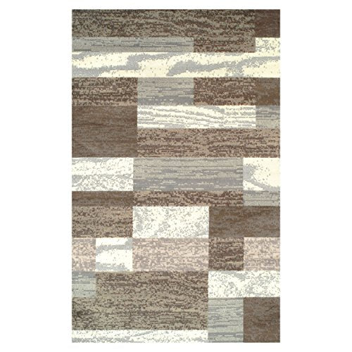 Superior Modern Rockwood Collection Area Rug, 8mm Pile Height with Jute Backing, Textured Geometric Brick Design, Anti-Static, Water-Repellent Rugs - Light Blue & Ivory, 5' x 8' Rug