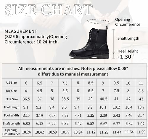 Vepose Women's 25 Combat Ankle Boots Fashion Lace up Inner Zipper Booties, Black, Size 6.5M US(CJY925 Black 06.5)