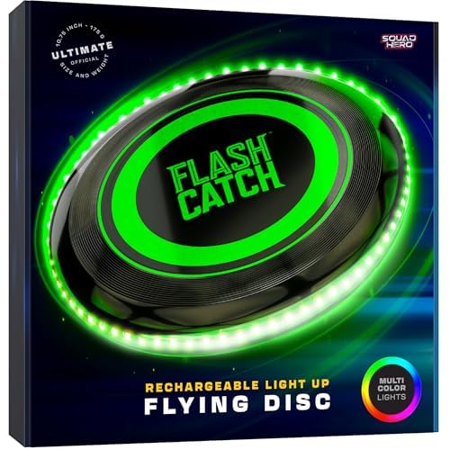 FlashCatch Light-up Flying Disc - Rechargeable, Multi Color, Motion Activated Frisbee - Teen Boy Gifts - Cool Birthday Men - 13 Year Old Boys Gift - Teenage Boy - Teens Stuff 10-12 12-14 13-15