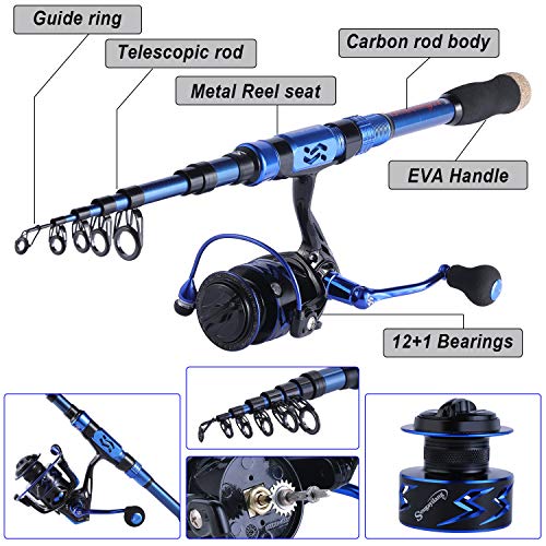 Sougayilang Spinning Fishing Rod Reel Combos,Portable Telescopic Fishing Pole,12+1 Ultra Smooth Spinning reels for Travel Saltwater Freshwater Fishing