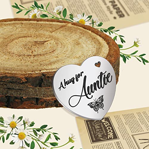 RAOSIME Inspirational Pocket Hug Token Gift for Aunt, Long Distance Relationship Keepsake Stainless Steel Double Sided Little Heart Shaped Pocket Hug Token Gift for Aunt Auntie From Niece Nephew