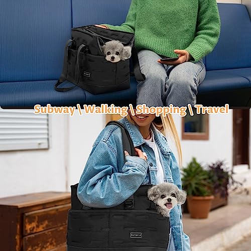 Petsfit Small Dog Purse Carrier, Portable Pet Carrier Tote Cat Carrier with Adjustable Safety Leashs, Pocket, Poop Dispenser, Waterproof TPU Bottom, Black