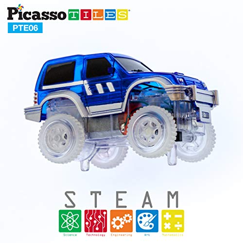 PicassoTiles 2 Piece Swift Highly Detailed Race Track Truck Dinosaur Cars Accessories in Bulk Package Compatible with STEM Magnetic Tile Race Track Building Kits for Kids Boys & Girls Ages 3+ PTE10