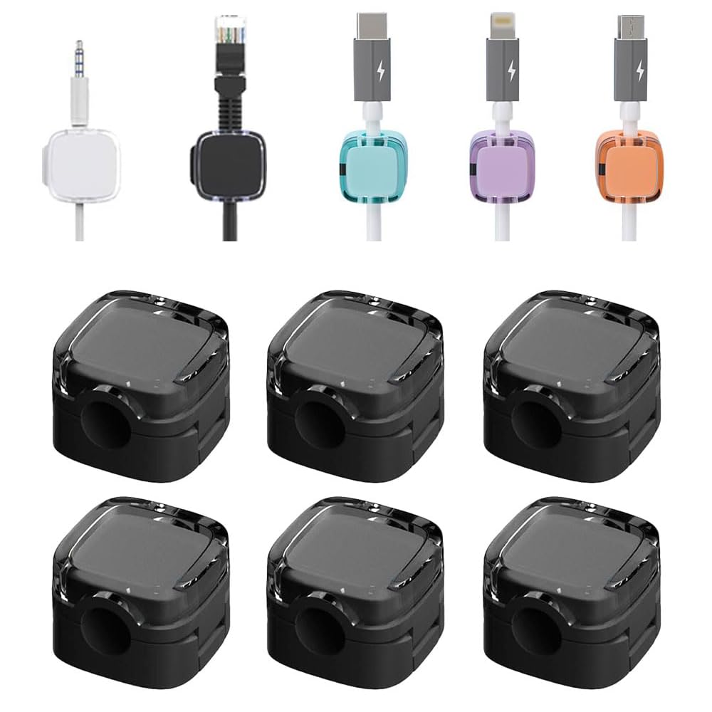 2024 New 6 Pack Charging Cable Magnetic Cable Organizer Storage Holder, Cord Organizer Magnetic Cable Management Clips, Phone USB Charging Cable Storage Holder Strong Adhesive Wire Holder (Black)