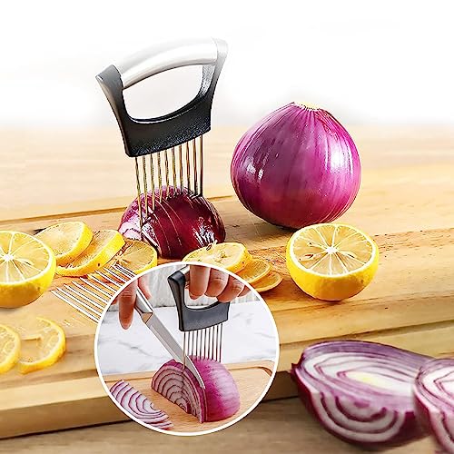 JAYVAR Onion Holder for Slicing, Lemon Slicer Onion Cutter for Slicing, Vegetable Cutter for Potato and Tomato, Avocados, Eggs, Food Slicer Assistant Tool for Slicing Fruit Lemon and Meat