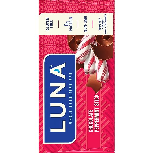 LUNA Bar - Chocolate Peppermint Stick - Gluten-Free - Non-GMO - 7-9g Protein - Made with Organic Oats - Low Glycemic - Whole Nutrition Snack Bars - 1.69 oz. (12 Pack)