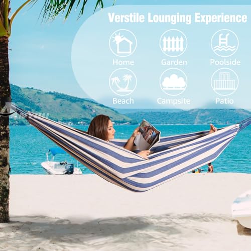 Anyoo Garden Cotton Hammock Comfortable Fabric Hammock with Tree Straps for Hanging Sturdy Hammock Up to 660lbs Portable Hammock with Travel Bag for Camping Outdoor/Indoor Patio Backyard