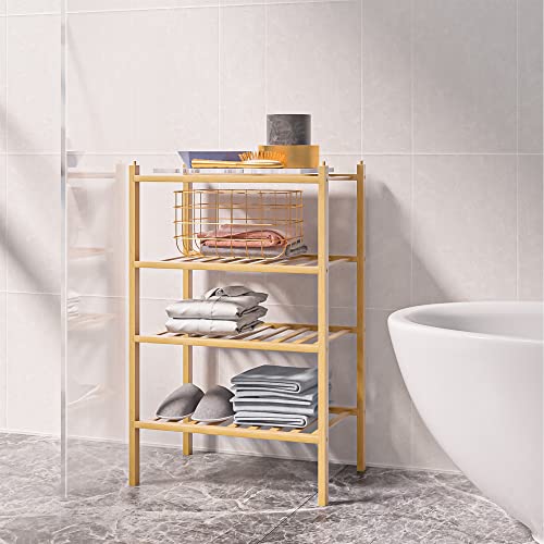 OYREL Narrow Shoe Rack for Closet,Sturdy Small Shoe Rack Organizer,4 Tier Stackable Shoe Storage for Small Space,Beautiful Natural Bamboo Shoe Rack Entryway