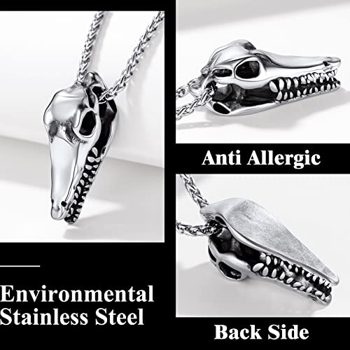 Richsteel Stainless Steel Crocodile Skull Pendant Necklace Men Punk Rock Necklaces