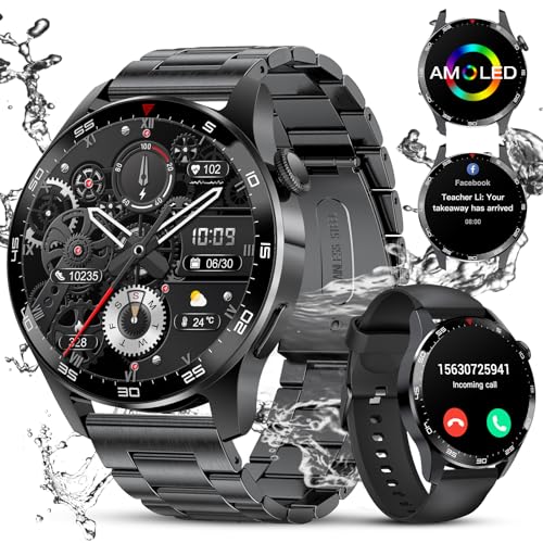 LIGE Smart Watch for Men Women(Answer/Make Call),1.43" HD AMOLED Military Smartwatch for Android/iPhone Phones,Fitness Tracker,Black Sports Watch with HR/Sleep/SpO2 Monitor/IP68 Waterproof/Pedometer