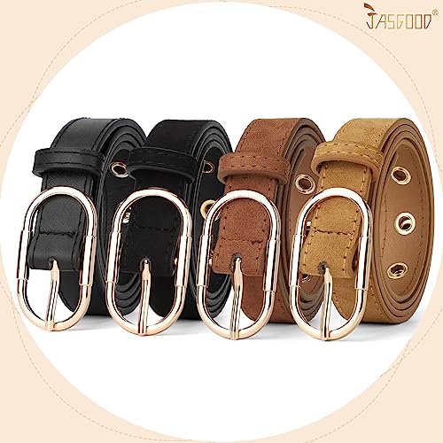 JASGOOD Girls Fashion Leather Belts for Jeans Pants, Cute Gold Buckle Belts for Teens Kids