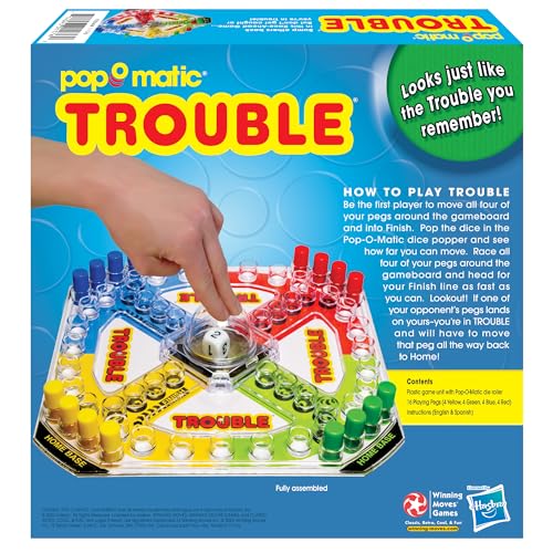 Winning Moves Classic Trouble with Retro Artwork and Pop-o-Matic Popper Games USA, Designed for Kids, Ages 5+ Perfect for an Indoor Interactive Activity (1176)