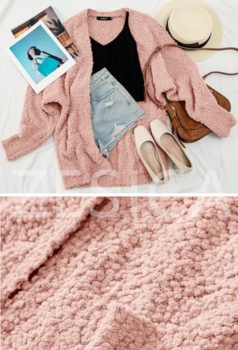 ZESICA Women's 2024 Fall Winter Popcorn Long Sleeve Open Front Chunky Knit Oversized Cardigan Sweater Coat,Orange,Large