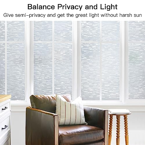 DOWELL Window Privacy Film, Frosted Glass Window Film, Non Adhesive Static Window Clings, Opaque Window Vinyl, UV Blocking Glass Sticker Covering for Home Office, 17.5 x 59 inches