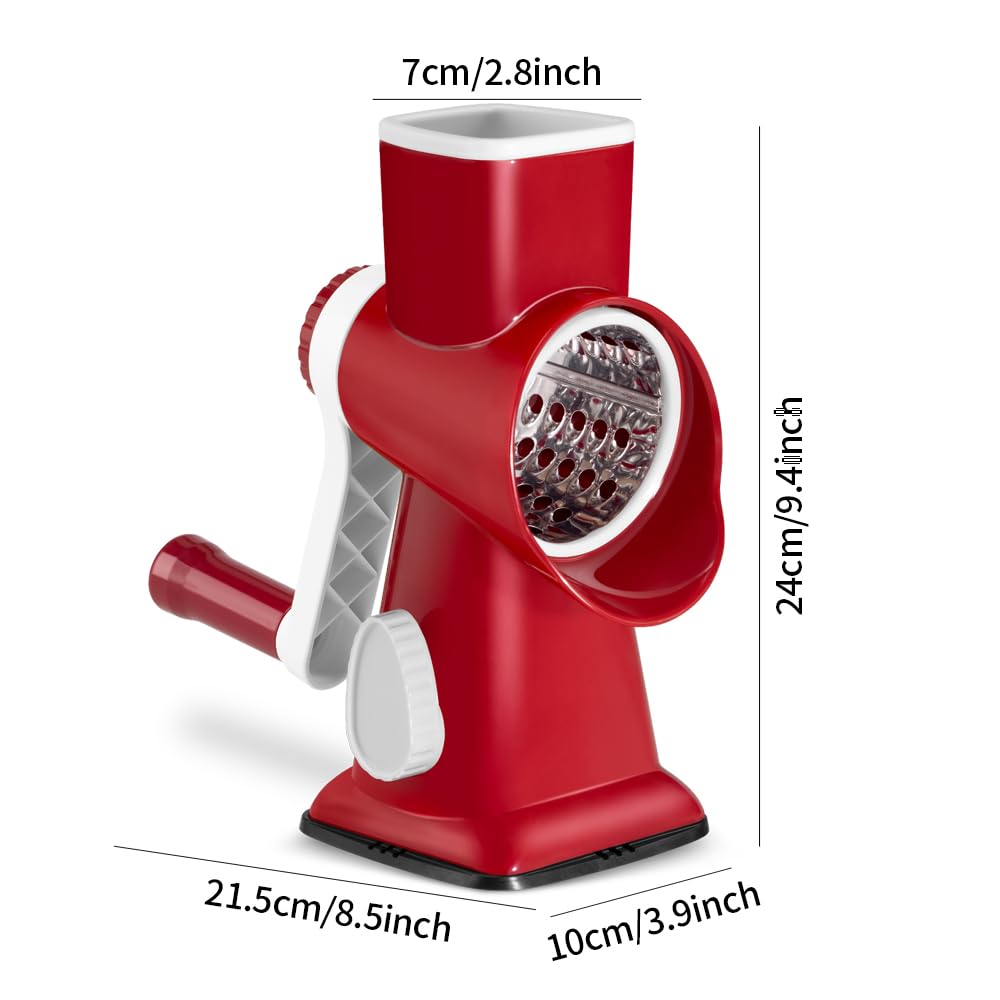 EDEFISY Cheese Grater Hand Crank Rotary Vegetables Shredder with Handle, 3-in-1 Graters with Interchangeable Blades and Strong Suction Base Multifunctional Slicer for Kitchen