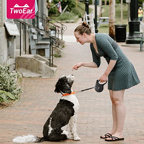 TwoEar Retractable Dog Leash with Dispenser and Poop Bags, 10 ft Heavy Duty Pet Walking Leash for X-Small/Small Breed up to 18 lbs, Strong Reflective Nylon Tape with Anti-Slip Handle