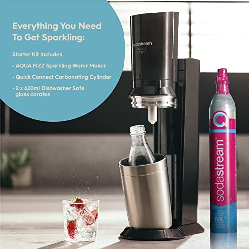 SodaStream Aqua Fizz Sparkling Water Maker Bundle (Black), with Co2, Glass Carafes, & bubly drops Flavors