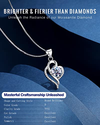 Gift Necklace for Daughter from Mom Dad, Graduation Necklace for Daughter, Best Unique Jewelry Birthday Presents 1 Carat Moissanite Diamond Handmade Silver Necklace with 2 Silver Chain for Adult Girls