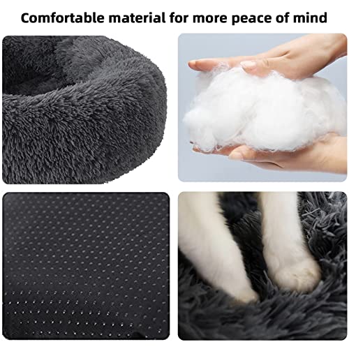 Dog Bed for Small Medium Dogs, 24 inch Calming Dogs & Cat Bed, Washable Round Cozy Soft Pet Bed for Puppy and Kitten with Slip-Resistant Bottom, Fluffy Plush Faux Fur Donut Cuddler Dog Bed