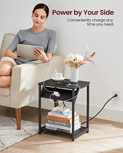 VASAGLE End Table with Charging Station, Set of 2, Small Side Tables for Living Room, Bedroom, Nightstand with Outlets and USB Ports, Bedside Table with Storage Shelf, Black