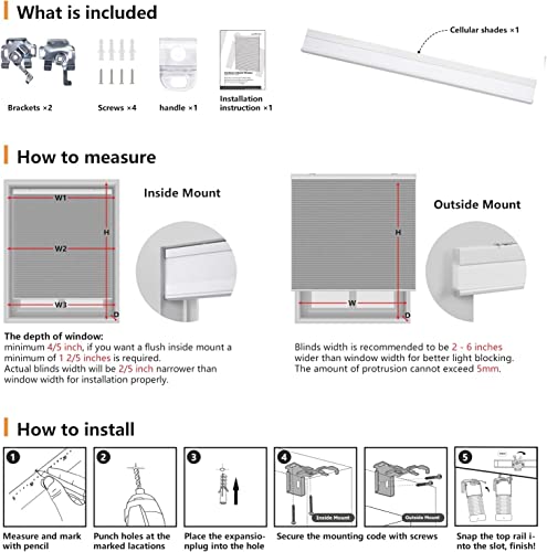 LazBlinds Cordless Cellular Shades, Light Filtering Honeycomb Shade Pleated Blinds for Windows Size 27'' W x 64'' H, Cream