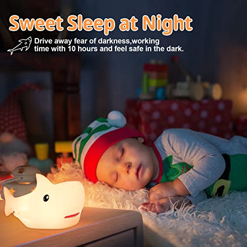 Tremdwoto Shark Night Light for Kids with 7 Colors, Rechargeable Squishy Silicone LED Nightlight Lamp as Birthday Christmas Gifts for Baby Boys Children Toddlers Tween Girls Nursery