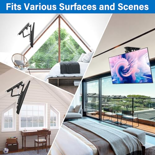 TOPSKY Electric Adjustable Ceiling TV Mount with Remote, Motorized Flip Down Pitched Roof TV Mount for 32 to 70 Inch Flat and Curved Screen TVs (Black)