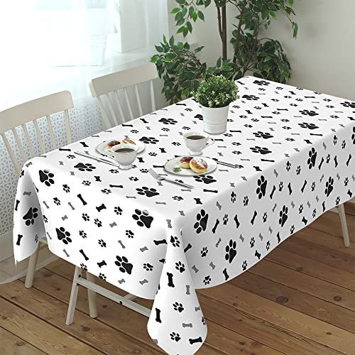 QEYMN Puppy Paw Print Plastic Tablecloth Table Cover, 3 Pack Pupply Paw Print Disposable Rectangle Table Covers for Kids Birthday Party, Pet Puppy Themed Birthday Party Decorations, 54x108 inch