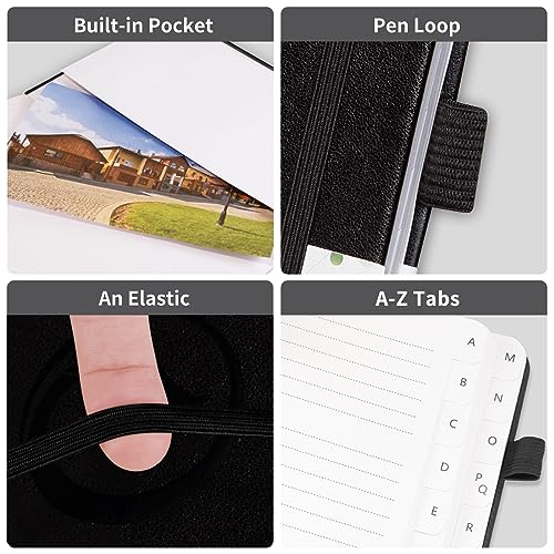 Address Book with Alphabetical Tabs, Hardcover Password Book, Small Address Organizer Keep Track of Phone Numbers, Special Days, Birthdays, Anniversaries and Notes(4.8″x 5.8″, Black)
