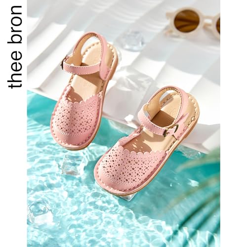 THEE BRON Toddler Girl Vintage Closed-Toe Sandals Genuine Leather Rustic Summer Shoes for 1-8 Years, Size 5-13(TB2240 Toddler,Brown/7M)