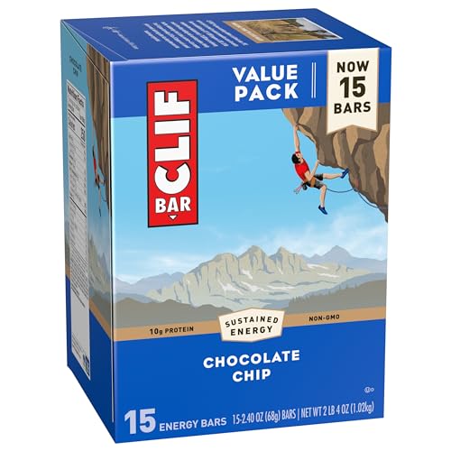 CLIF BAR - Chocolate Chip - Made with Organic Oats - Energy Bars - Non-GMO - Plant Based Protein Bars (15 Pack)