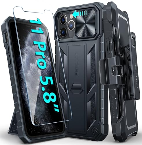 FNTCASE for iPhone 11-Pro Protective Case: Military Grade Drop Proof Protection Rugged 11Pro Cell Phone Cover with Belt Clip Holster Kickstand & Slide| Shockproof TPU Textured Tough 5.8''-Black