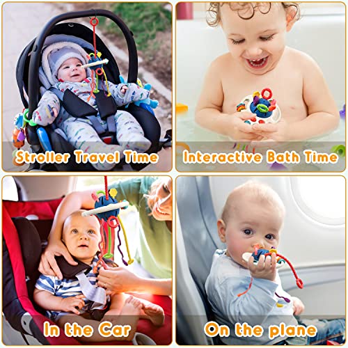 AiTuiTui Sensory Montessori Baby Toys 6 to 12 Months, Toddler Travel Toys for 1 2 Year Old Boy Girl Birthday Gifts, Soft Pull String Fidget Educational Learning Bath Toys for 9 10 18 Months Infants